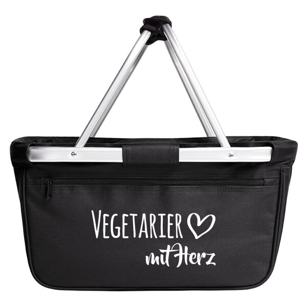 Einkaufskorb faltbar Vegetarier mit Herz 20 Liter Tragekorb Black