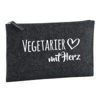 Kulturbeutel Vegetarier mit Herz 1 Liter Filz Charcoal Kosmetiktasche