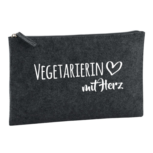 Kulturbeutel Vegetarierin mit Herz 1 Liter Filz Charcoal Kosmetiktasche