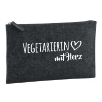 Kulturbeutel Vegetarierin mit Herz 1 Liter Filz Charcoal Kosmetiktasche