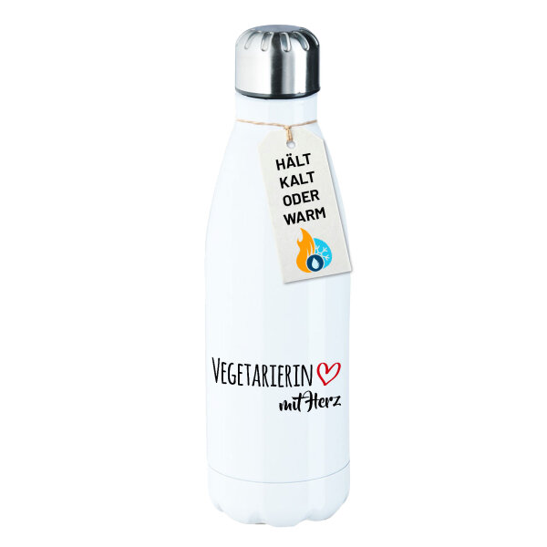 Edelstahl-Trinkflasche Vegetarierin mit Herz 500ml Wasserflasche