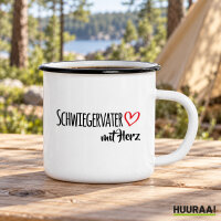 Emaille Tasse Schwiegervater mit Herz in Weiß, 300 ml