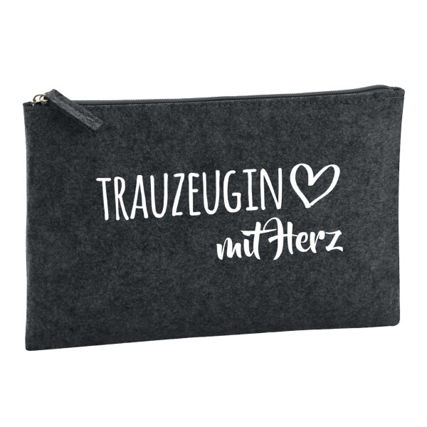 Kulturbeutel Trauzeugin mit Herz 1 Liter Filz Charcoal Kosmetiktasche