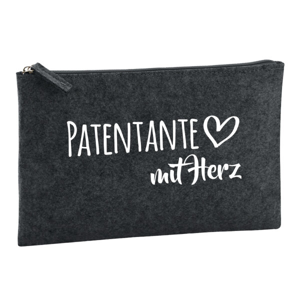 Kulturbeutel Patentante mit Herz 1 Liter Filz Charcoal Kosmetiktasche