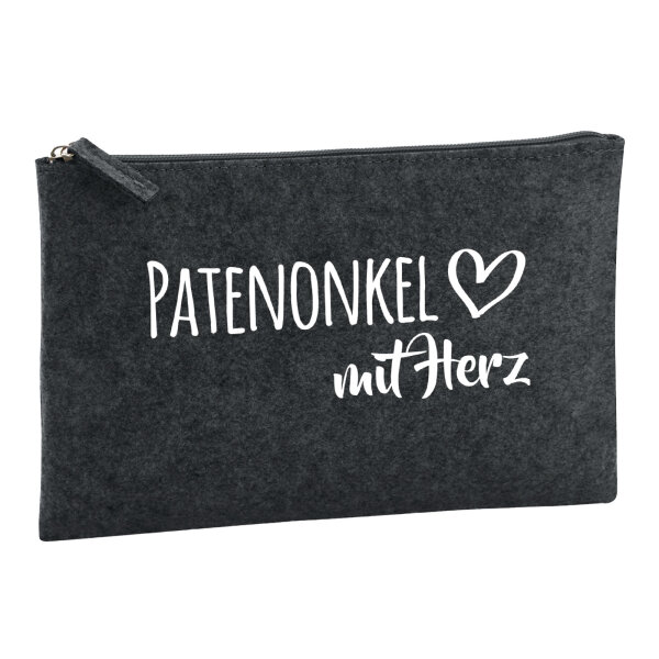 Kulturbeutel Patenonkel mit Herz 1 Liter Filz Charcoal Kosmetiktasche