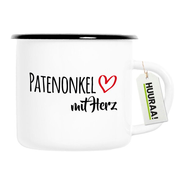 Emaille Tasse Patenonkel mit Herz 300ml Vintage Emaille Becher