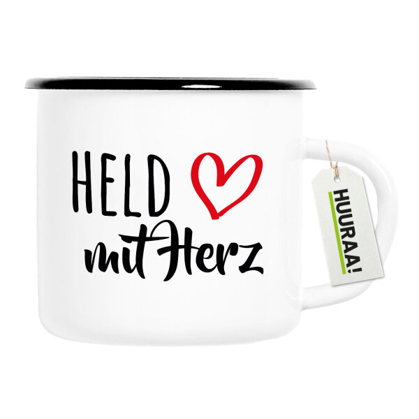Emaille Tasse Held mit Herz 300ml Vintage Emaille Becher