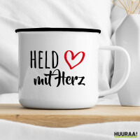 Emaille Tasse Held mit Herz 300ml Vintage Emaille Becher