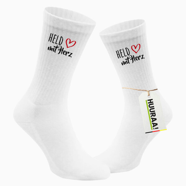 Socken Held mit Herz Größe 37/46 White Motiv Tennissocken