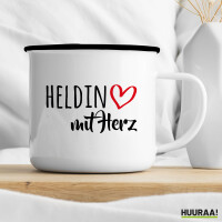 Emaille Tasse Heldin mit Herz 300ml Vintage Emaille Becher