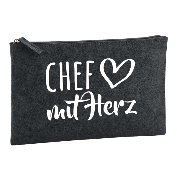 Kulturbeutel Chef mit Herz 1 Liter Filz Charcoal Kosmetiktasche