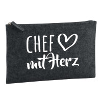 Kulturbeutel Chef mit Herz 1 Liter Filz Charcoal Kosmetiktasche