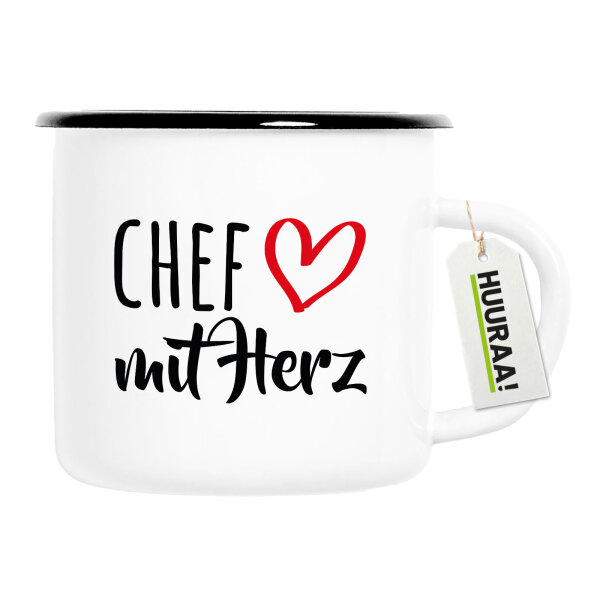 Emaille Tasse Chef mit Herz 300ml Vintage Emaille Becher