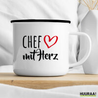 Emaille Tasse Chef mit Herz 300ml Vintage Emaille Becher