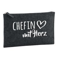 Kulturbeutel Chefin mit Herz 1 Liter Filz Charcoal Kosmetiktasche