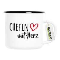 Emaille Tasse Chefin mit Herz 300ml Vintage Emaille Becher