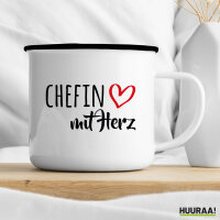 Emaille Tasse Chefin mit Herz 300ml Vintage Emaille Becher