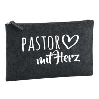 Kulturbeutel Pastor mit Herz 1 Liter Filz Charcoal Kosmetiktasche