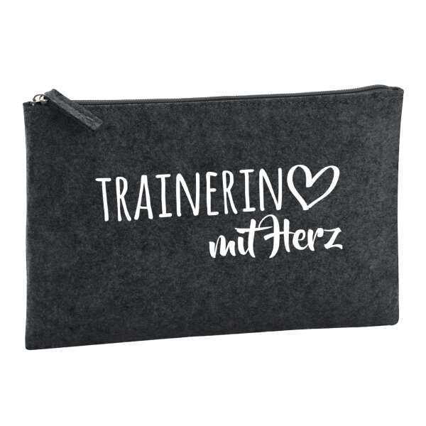 Kulturbeutel Trainerin mit Herz 1 Liter Filz Charcoal Kosmetiktasche