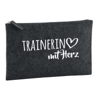 Kulturbeutel Trainerin mit Herz 1 Liter Filz Charcoal Kosmetiktasche