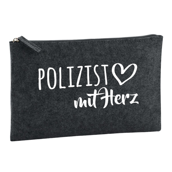 Kulturbeutel Polizist mit Herz 1 Liter Filz Charcoal Kosmetiktasche