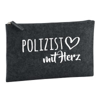 Kulturbeutel Polizist mit Herz 1 Liter Filz Charcoal Kosmetiktasche