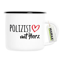 Emaille Tasse Polizist mit Herz 300ml Vintage Emaille Becher