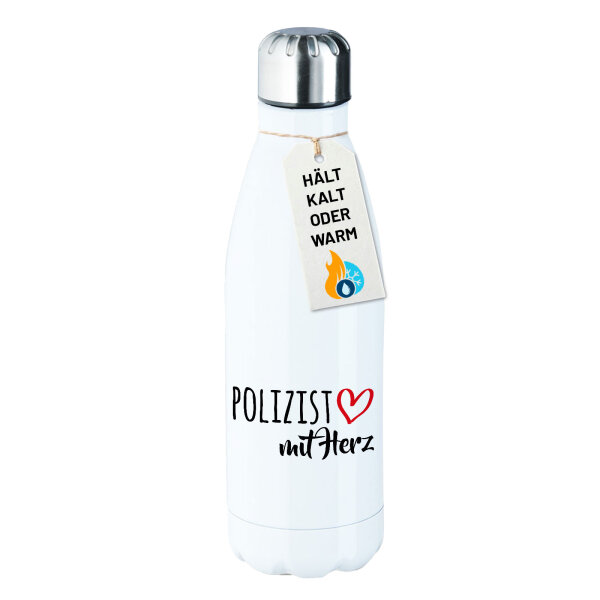 Edelstahl-Trinkflasche Polizist mit Herz 500ml Wasserflasche