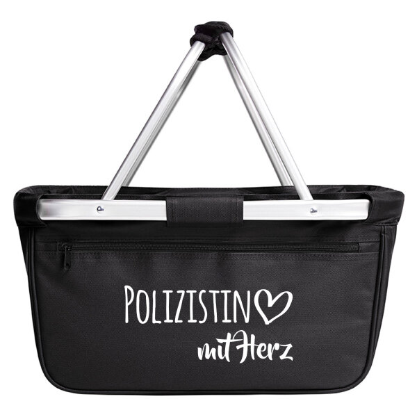 Einkaufskorb faltbar Polizistin mit Herz 20 Liter Tragekorb Black