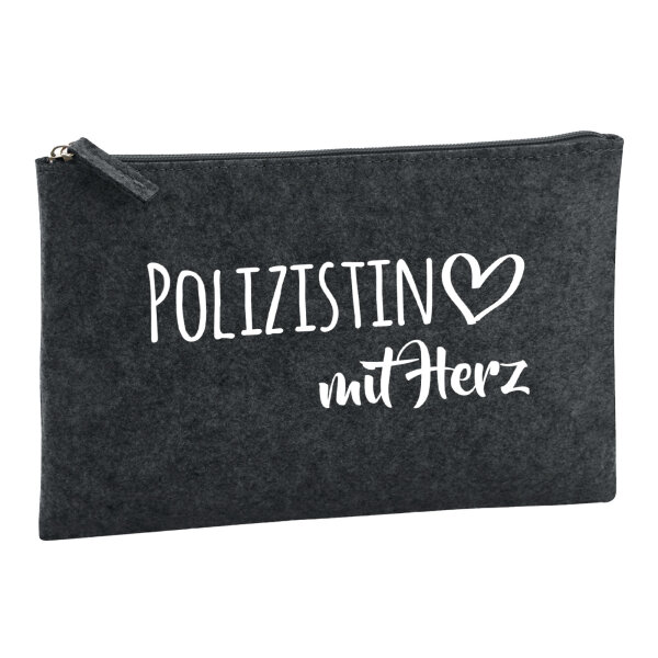 Kulturbeutel Polizistin mit Herz 1 Liter Filz Charcoal Kosmetiktasche