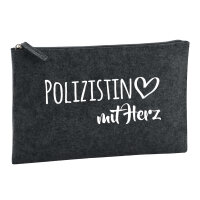 Kulturbeutel Polizistin mit Herz 1 Liter Filz Charcoal Kosmetiktasche