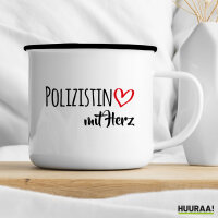 Emaille Tasse Polizistin mit Herz 300ml Vintage Emaille Becher