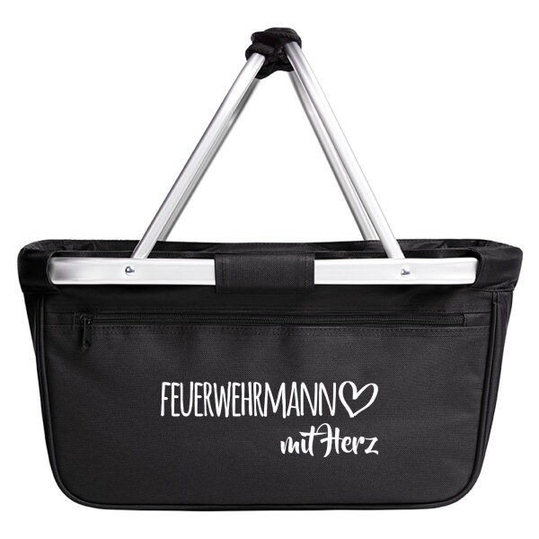 Einkaufskorb faltbar Feuerwehrmann mit Herz 20 Liter Tragekorb Black