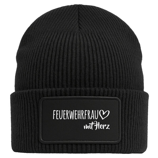 Beanie Feuerwehrfrau mit Herz Black Mütze
