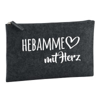 Kulturbeutel Hebamme mit Herz 1 Liter Filz Charcoal Kosmetiktasche