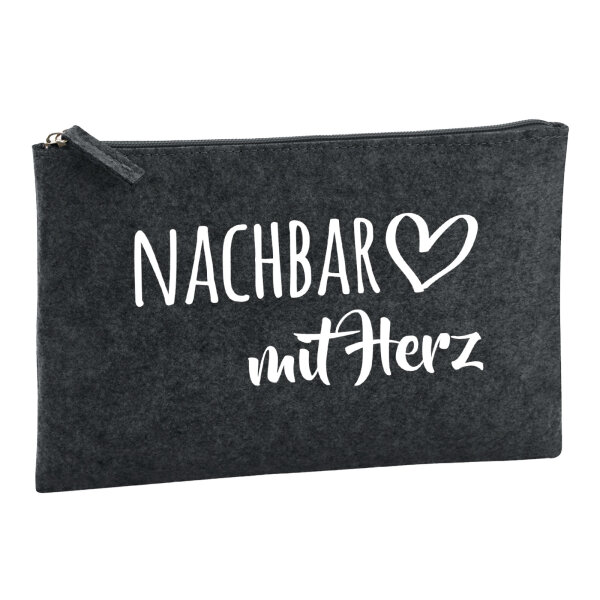 Kulturbeutel Nachbar mit Herz 1 Liter Filz Charcoal Kosmetiktasche