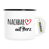 Emaille Tasse Nachbar mit Herz 300ml Vintage Emaille Becher