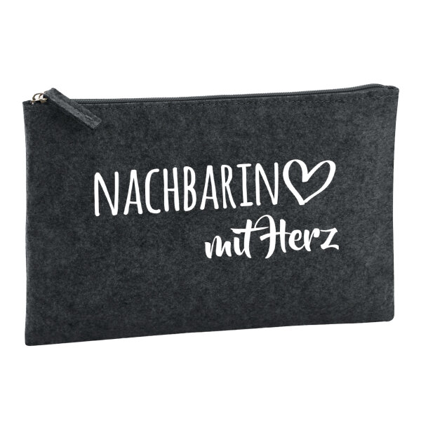 Kulturbeutel Nachbarin mit Herz 1 Liter Filz Charcoal Kosmetiktasche