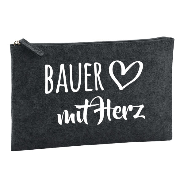 Kulturbeutel Bauer mit Herz 1 Liter Filz Charcoal Kosmetiktasche