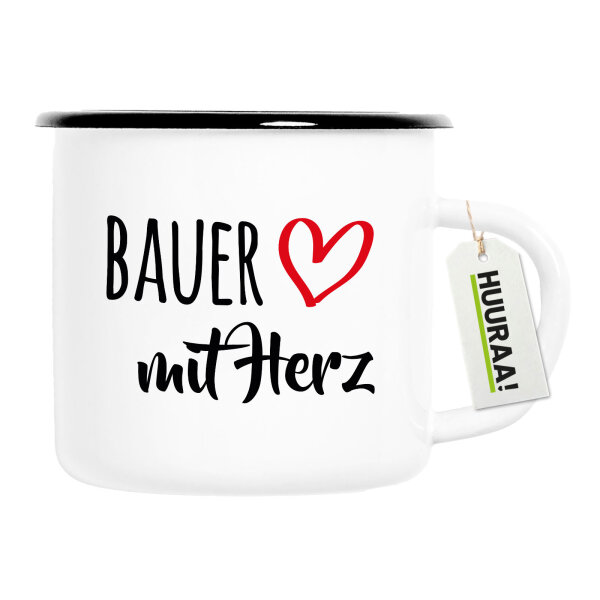 Emaille Tasse Bauer mit Herz 300ml Vintage Emaille Becher