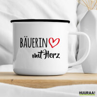Emaille Tasse Bäuerin mit Herz 300ml Vintage Emaille Becher