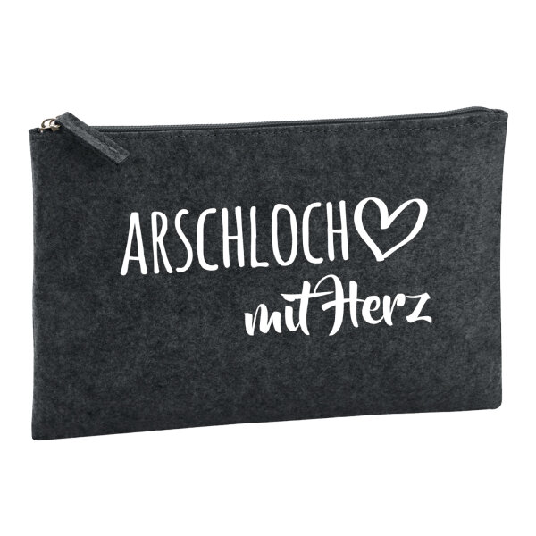 Kulturbeutel Arschloch mit Herz 1 Liter Filz Charcoal Kosmetiktasche