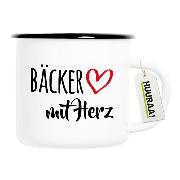 Emaille Tasse Bäcker mit Herz 300ml Vintage Emaille Becher