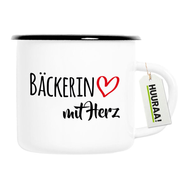 Emaille Tasse Bäckerin mit Herz 300ml Vintage Emaille Becher