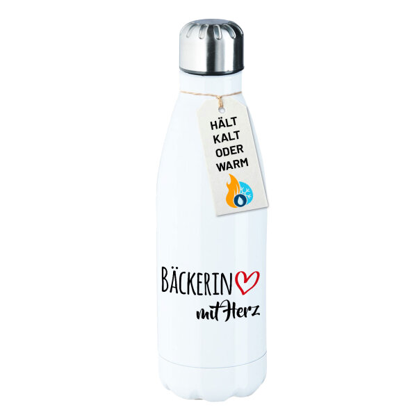 Edelstahl-Trinkflasche Bäckerin mit Herz 500ml Wasserflasche
