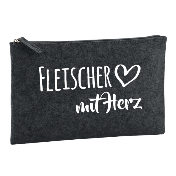 Kulturbeutel Fleischer mit Herz 1 Liter Filz Charcoal Kosmetiktasche