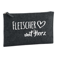 Kulturbeutel Fleischer mit Herz 1 Liter Filz Charcoal Kosmetiktasche
