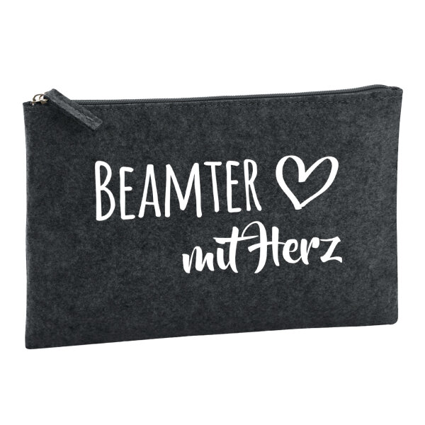 Kulturbeutel Beamter mit Herz 1 Liter Filz Charcoal Kosmetiktasche