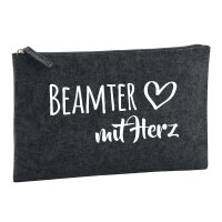 Kulturbeutel Beamter mit Herz 1 Liter Filz Charcoal Kosmetiktasche