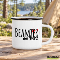 Emaille Tasse Beamter mit Herz in Wei&szlig;, 300 ml